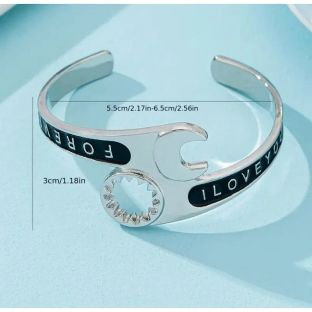 18k White Gold Plated Wrench Bracelet Construction Gift Enamel Engraved